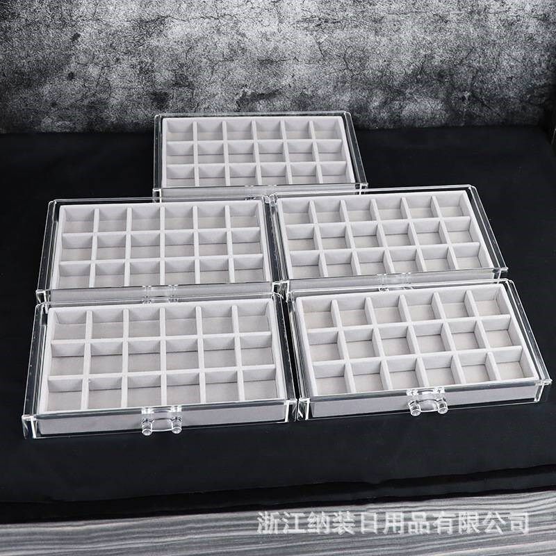 速发五抽0格多格亚克力绒布收纳盒首饰项链整理盒耳环展示架绒布