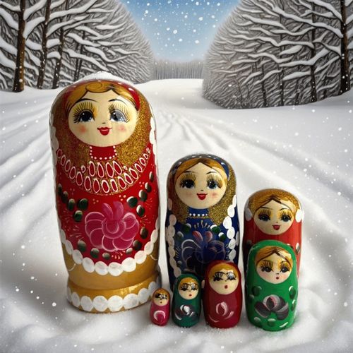 速发家罗斯烤漆套娃7层哈尔滨旅游纪念创意彩色图案风居摆件中国
