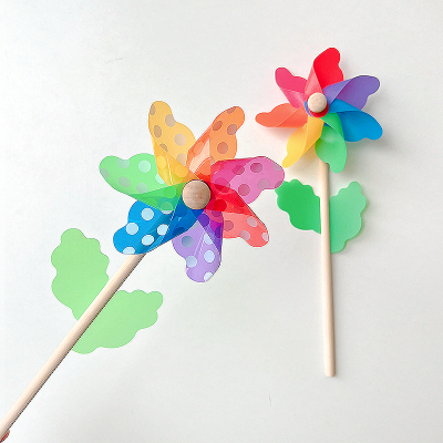 速发风木装彩七饰户外车杆旋转彩色幼儿园塑料儿童手拿大号风车玩