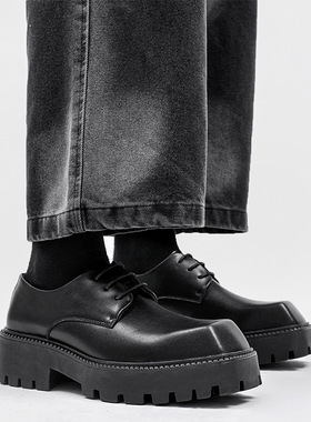 夏季新款休闲皮鞋男英伦高级感小众复古德比鞋厚底黑色内增高鞋男