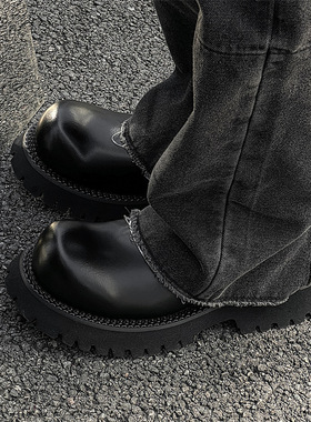 2025新款男士皮鞋黑色休闲潮流痞帅增高美式高级感百搭帅气德比鞋