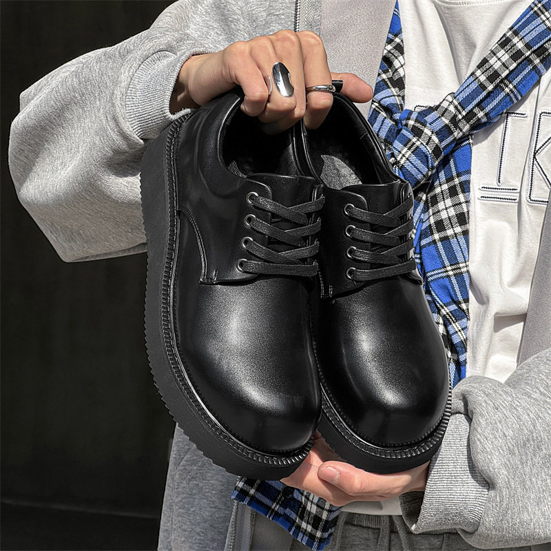德比鞋男款高级感男鞋圆头工装大头厚底增高休闲皮鞋黑色通勤鞋子