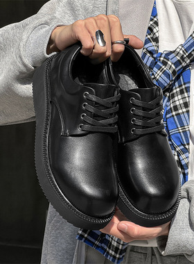 德比鞋男款高级感男鞋圆头工装大头厚底增高休闲皮鞋黑色通勤鞋子