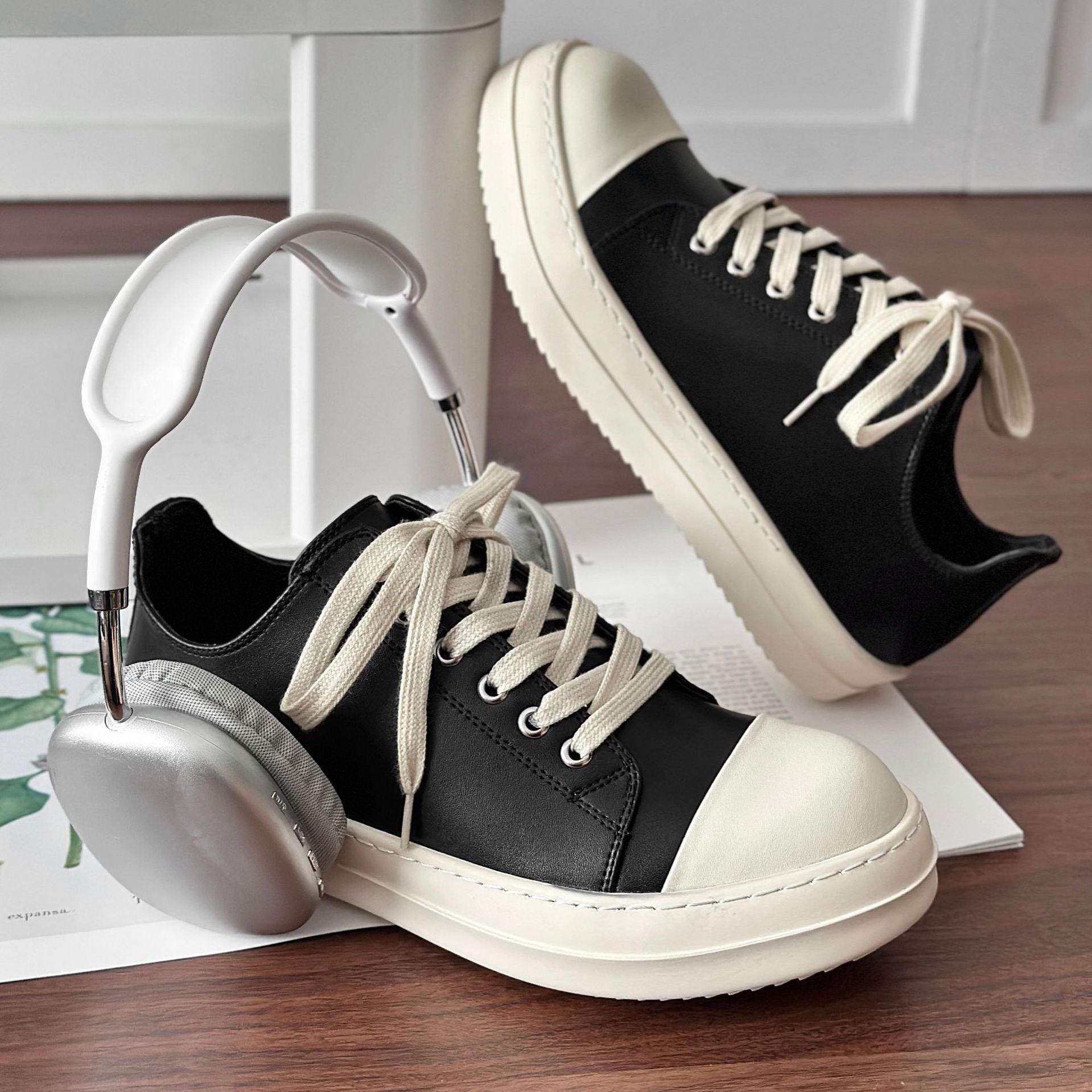 夏季新款厚底帆布鞋男款美式复古低帮黑色松糕鞋百搭板鞋休闲鞋男