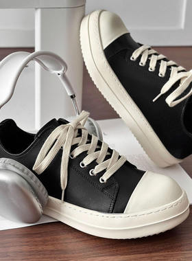 夏季新款厚底帆布鞋男款美式复古低帮黑色松糕鞋百搭板鞋休闲鞋男
