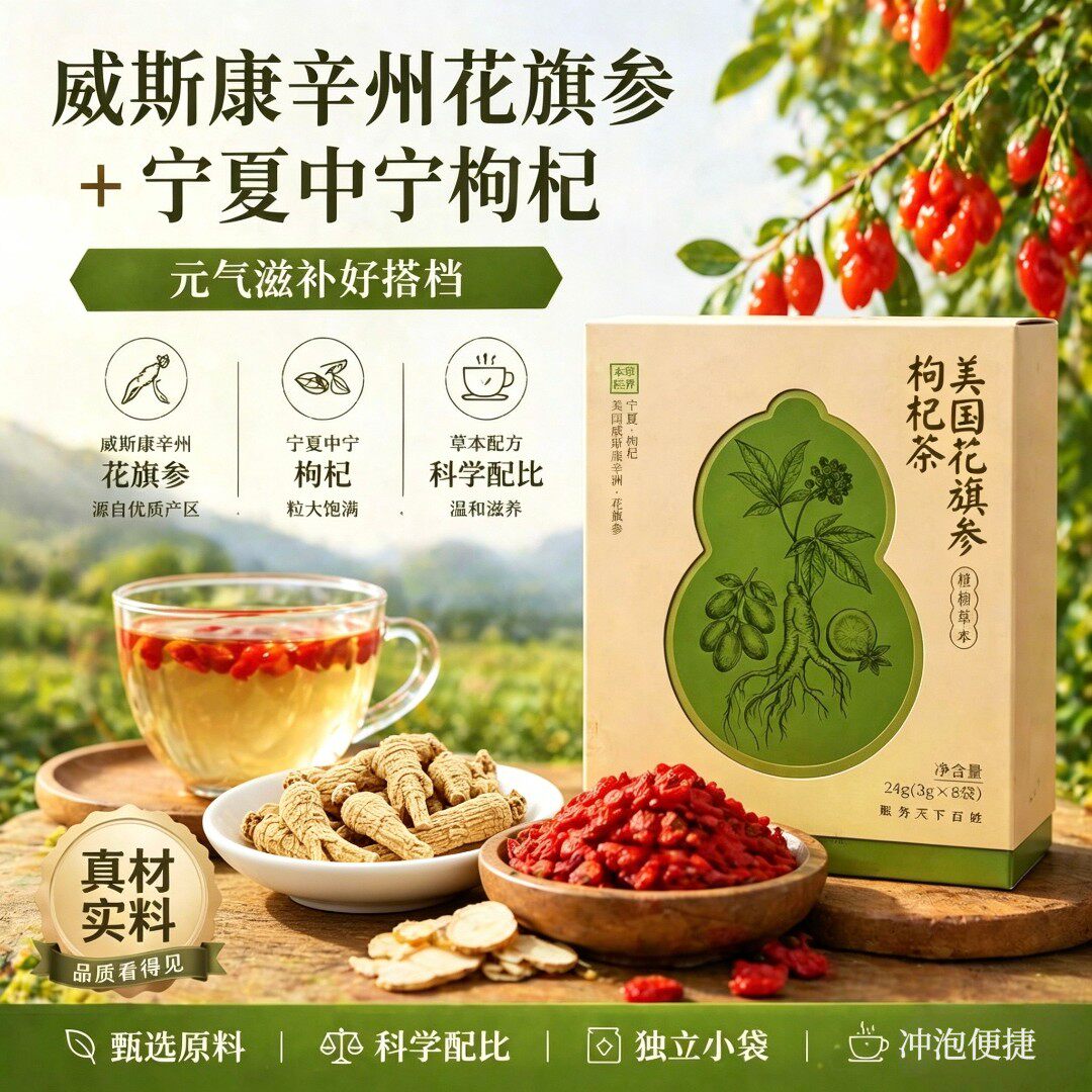 同上滋道美国花旗参枸杞茶袋泡茶办公室内外呵护温养不惹火养生茶 - 实物图