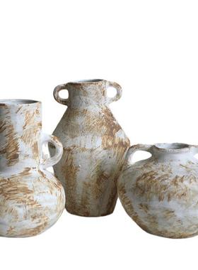 双耳复怀旧陶瓷花古瓶水家居培客厅装饰摆插件花简约白色EBK花器