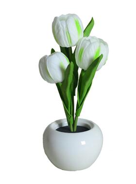 ed郁金香花盆灯粉郁l金香色仿真花盆陶瓷led饰WUN氛围小夜灯装摆