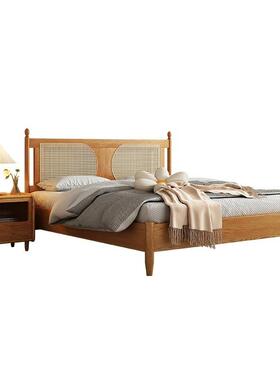 北欧藤编实床1.8米双人大床代简约米侘寂风白木蜡木MP-6741现.5主