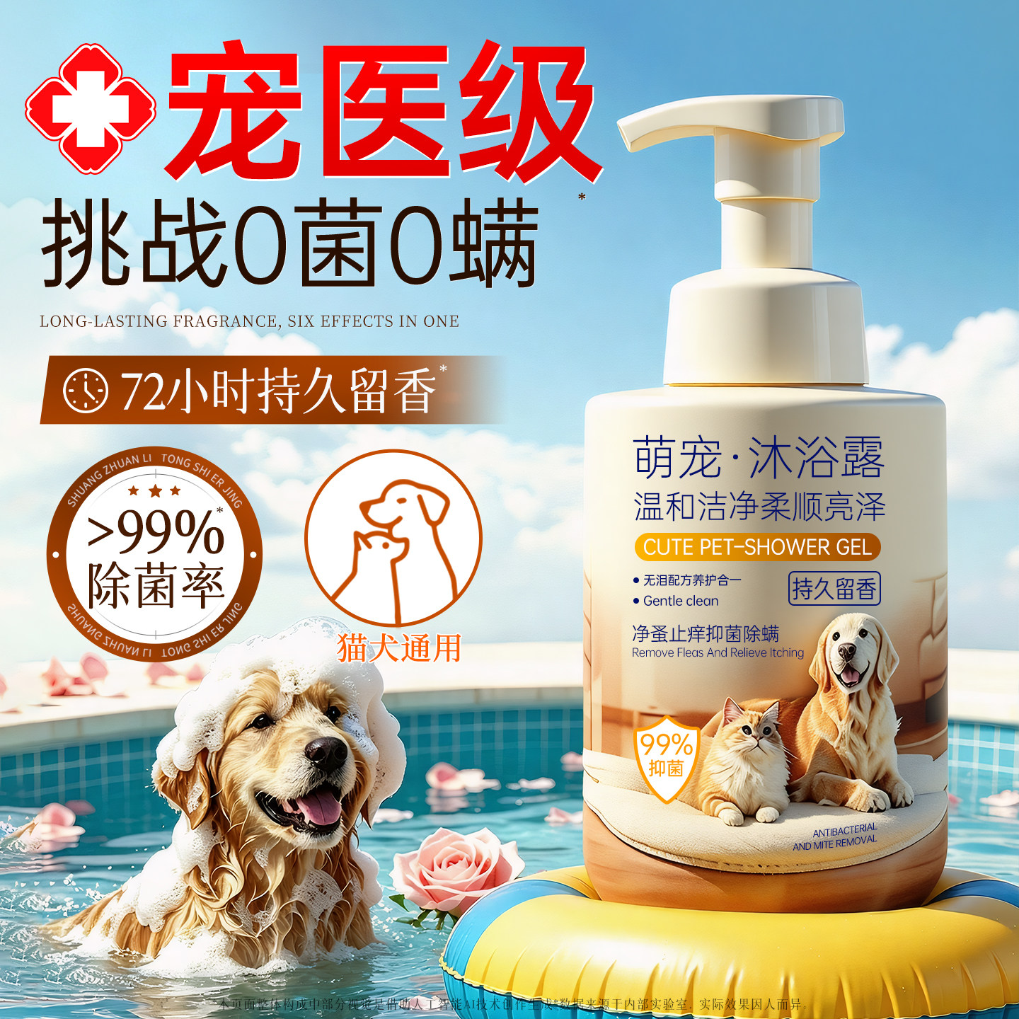 宠物沐浴露猫咪狗狗杀菌除臭除螨持久留香洗护二合一洗澡专用起泡