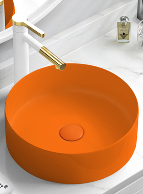 橙色台上盆陶瓷洗手池洗手盆洗脸盆圆形洗漱盆洗面盆台盆水盆水池