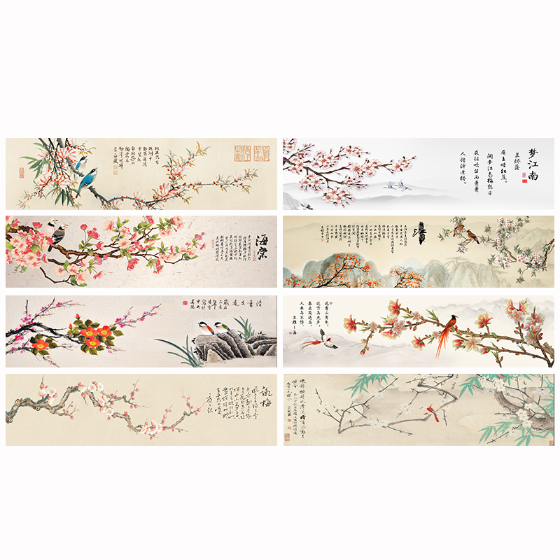 新中式花鸟工笔客厅装饰画横版卧室床头画微喷打印油X画布画芯定