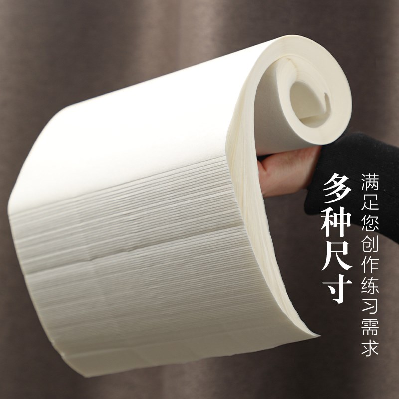 半生半熟宣纸书法专用纸j100张四尺生宣纸国画工笔画熟宣专用纸初
