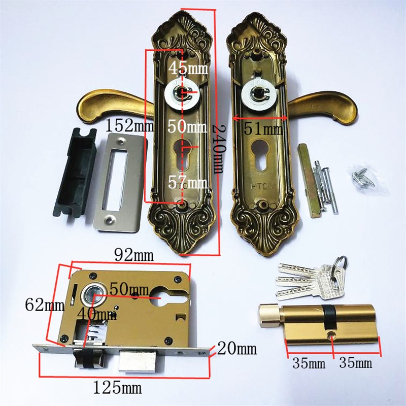 免邮欧式黄古铜色小n50双舌静音插芯房门锁 卧室木门仿古执手锁