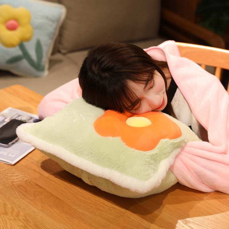 花朵抱枕被子两用二合一折v叠靠枕毯子办公室午睡枕头车载汽车毛