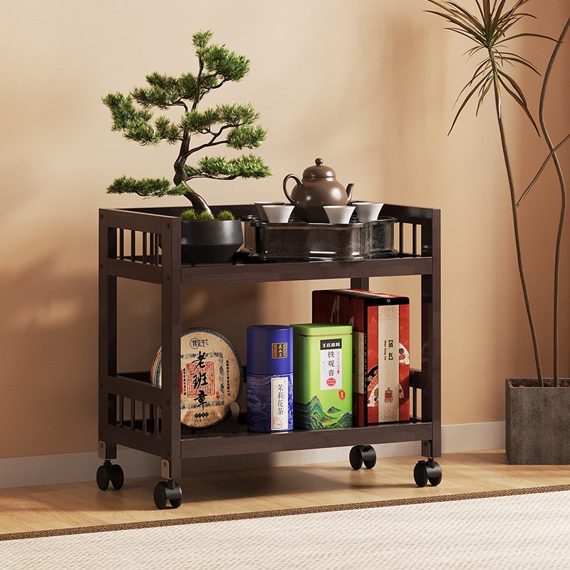 茶水柜带轮茶具收纳架茶车茶叶置物柜家I用沙发边几复古风茶桌边