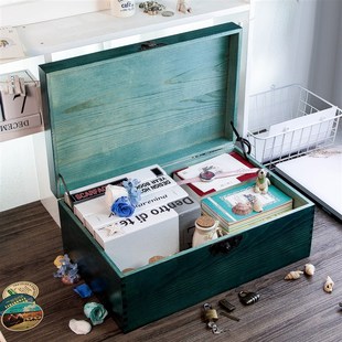 实木箱复古小木箱储物箱收纳盒长方形带锁木箱子小木盒木质盒子