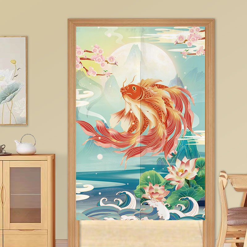 中式布艺门帘国潮客厅卧室家用厨房卫生间门帘定制V遮挡帘隔断帘