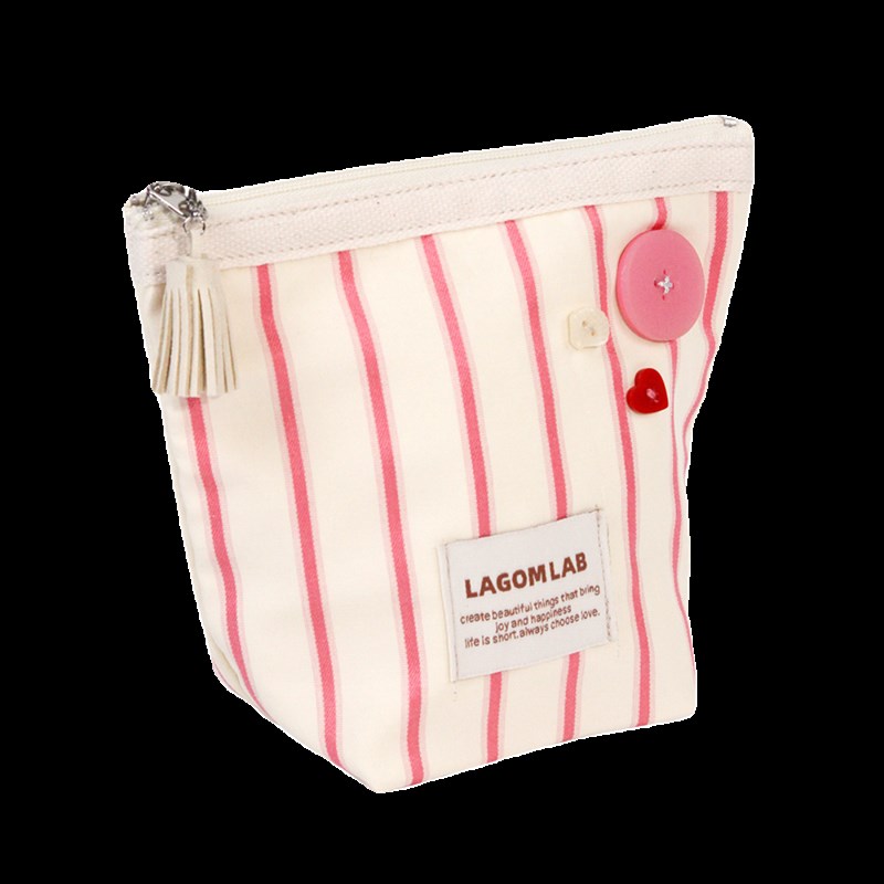 LAGOMLAB小狗插画条纹图案收纳化妆包便携纽P扣条绒装饰随身包中