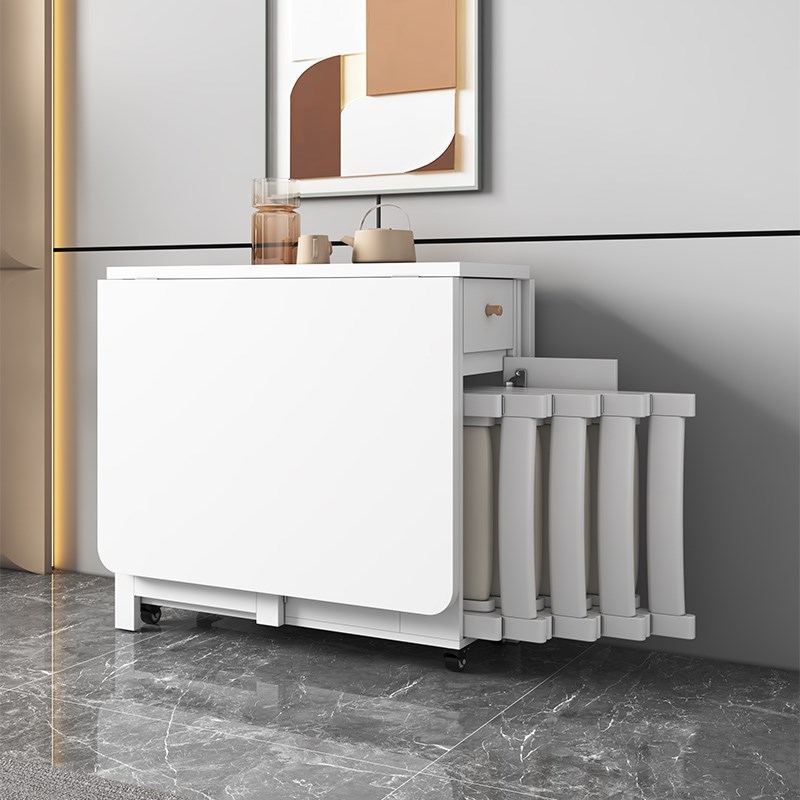 奶油风小户型折叠餐桌q家用长方形现代简约简易多功能可伸缩吃饭