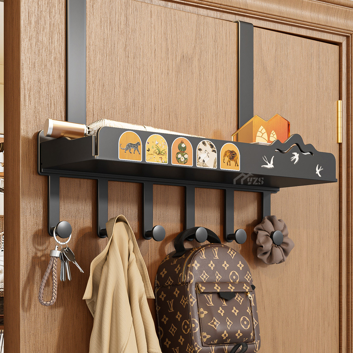 门后挂衣架挂钩免打孔置物架双层卧室门上门背式衣帽架门后收纳架,收纳整理,挂门置物架,淘宝优惠券,粉丝福利购,淘宝优惠卷