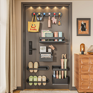 磁吸置物架壁挂入户门后玄关置物收纳钥匙挂钩拖鞋雨伞架磁铁套装