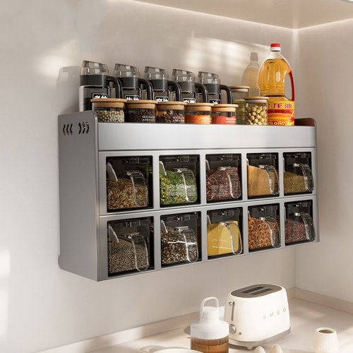 不锈钢壁挂带盒调料架