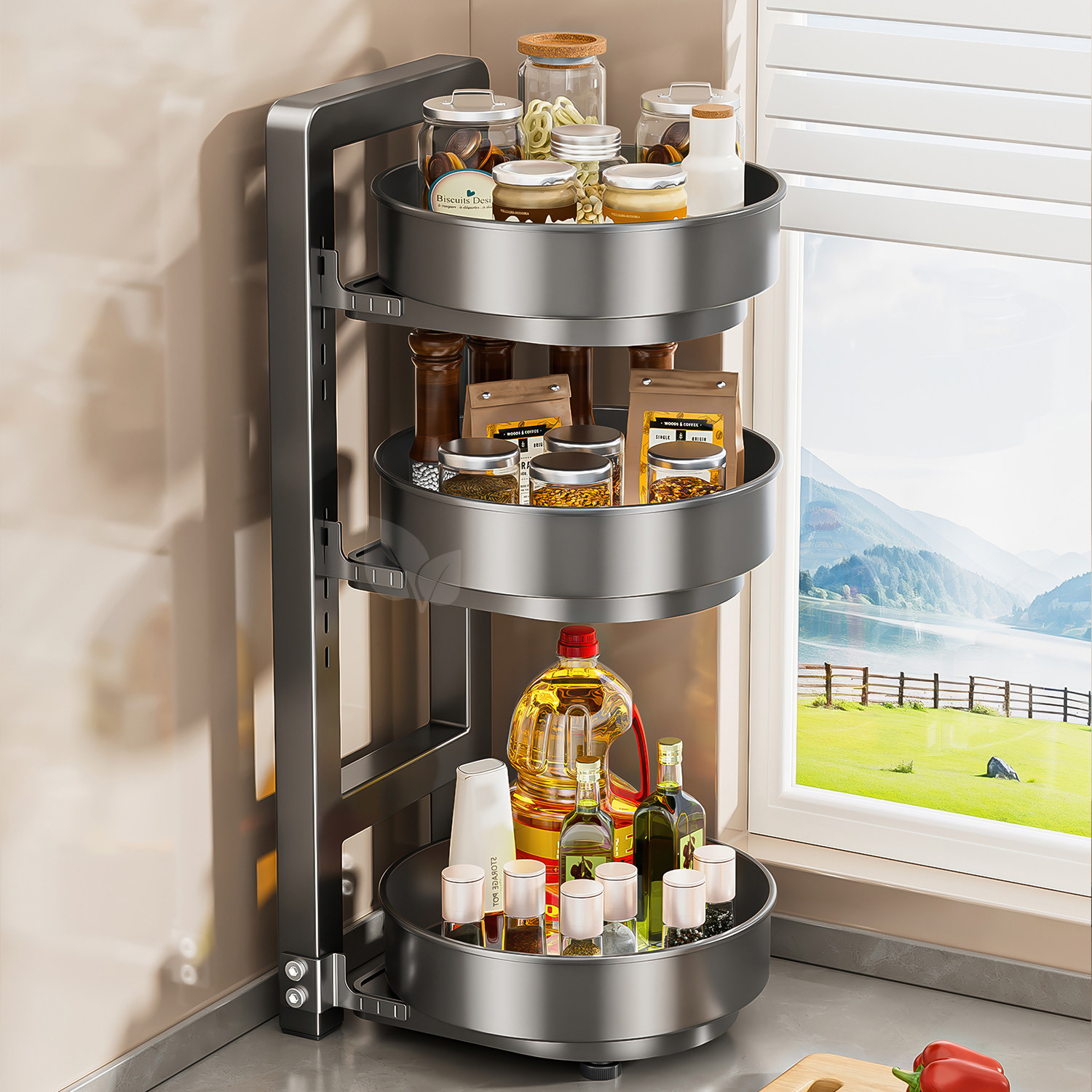 360度旋转调味料置物架厨房台面多层油盐酱醋调料品转盘收纳架子,厨房/烹饪用具,调料置物架,淘宝优惠券,粉丝福利购,淘宝优惠卷