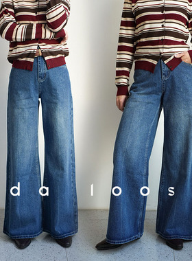 Ida loose 复古深蓝高腰阔腿新疆长绒棉宽松拖地牛仔裤
