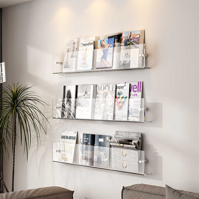 亚克力绘本杂志架墙上置物架壁挂式书架墙面装饰报刊展示架书报架