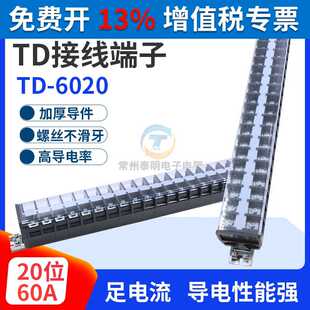 卡导轨式接线端子电线连接器60A安20位排板TD-6020组合配电箱