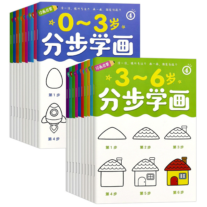 宝宝分步学画画画涂色本儿童幼儿园涂鸦绘画加厚不透色3-4岁6