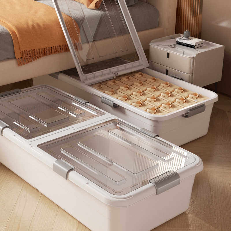 床底收纳箱家用扁平带轮抽屉式衣服被子透明整理床下收纳盒储物箱