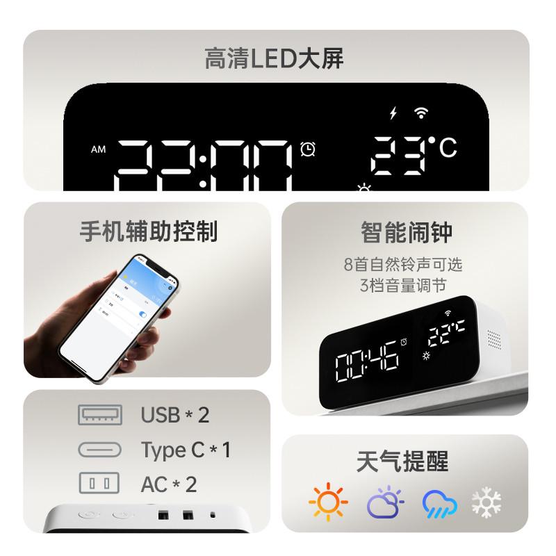 智能插座闹钟PD快充USB排插排桌面多功能插线板遥控开关床头