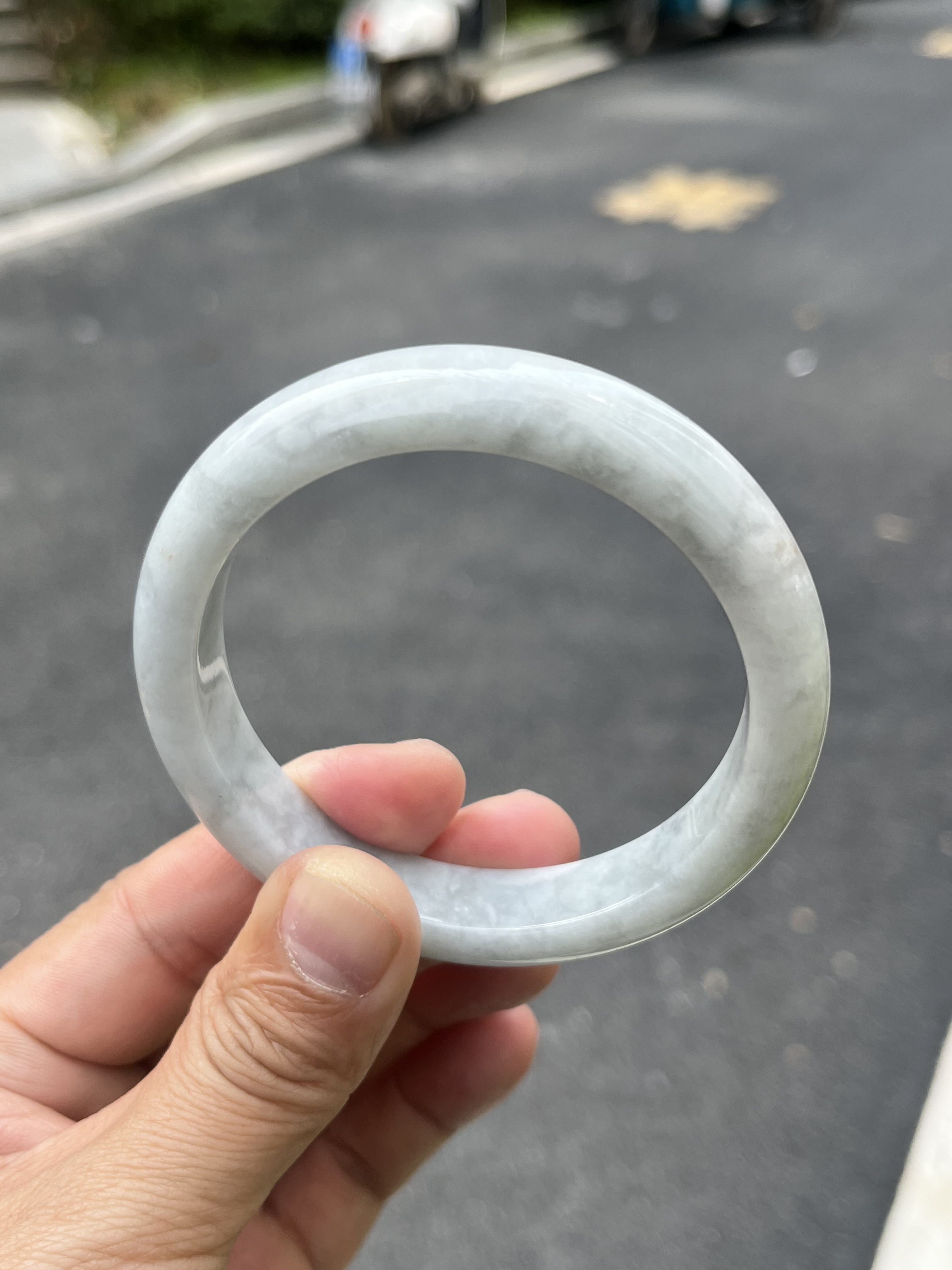 1119-0915天然A货翡翠手镯59圈特色云朵棉洒金完美