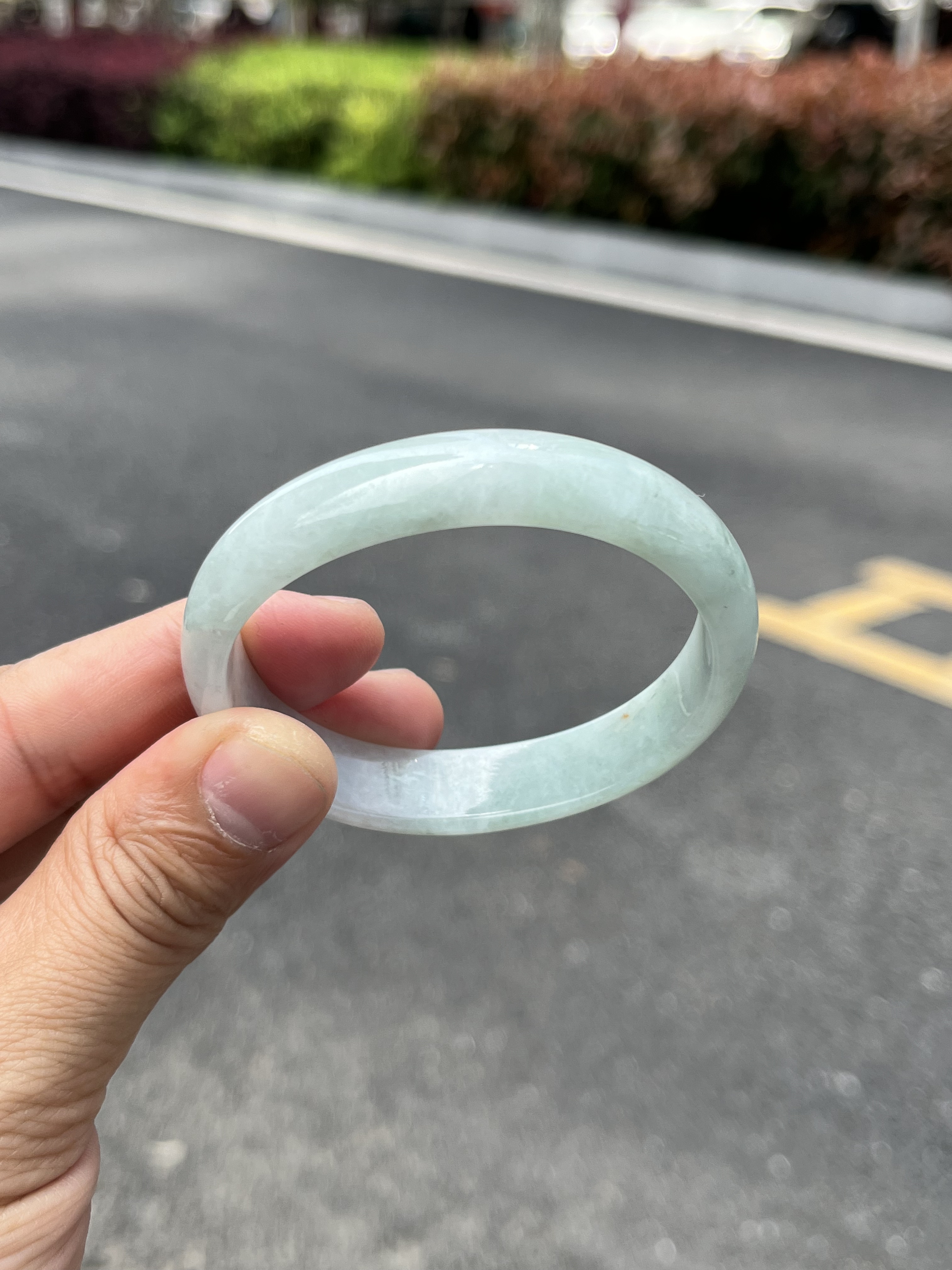 【清货】0909-0863天然A货翡翠贵妃手镯54圈淡绿水润无裂