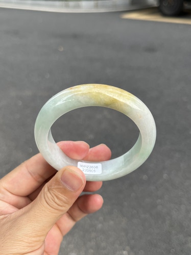 0505天然A货翡翠54.5-14-9黄加绿宽版厚装水润无裂黄处偏干点