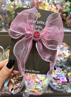 BebePrince韩国代购儿童发饰薄纱蝴蝶结公主发夹超仙飘带鸭嘴夹