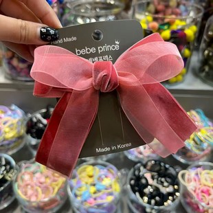 BebePrince韩国进口儿童头饰新年红发夹丝绒薄纱蝴蝶结鸭嘴夹顶夹