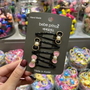 BebePrince韩国代购 儿童发饰珍珠蝴蝶结黑色系bb夹边夹碎发刘海夹