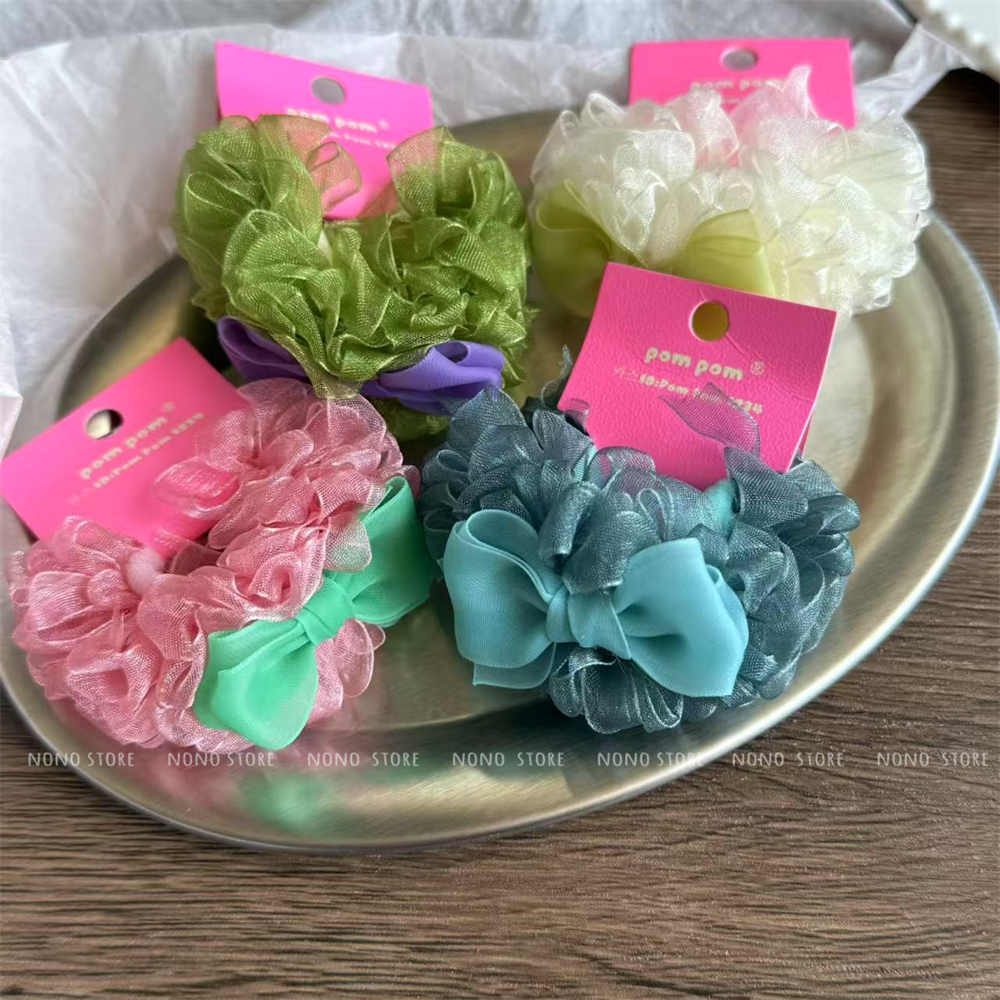 【现货】PomPom韩国进口儿童发饰甜美网纱蝴蝶结马尾皮筋大肠发圈