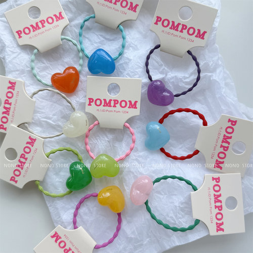现货~POMPOM韩国进口儿童头饰果冻爱心撞色皮筋发绳藕节小发圈