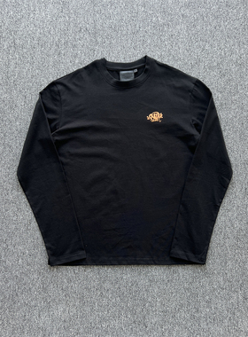 SYNA 新款时尚百搭休闲男女款黑色长袖T恤后背连袖橘色印花高品质