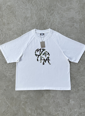 Mertra 夏季新款时尚百搭白色绿迷彩短袖男女款高品质潮牌宽松T恤