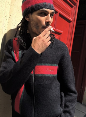 Corteiz 潮 lux knit zip up Sweater针织开衫男女款黑色拉链毛衣