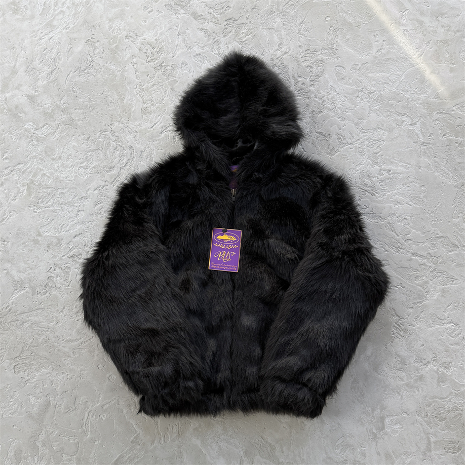 Corteiz秋冬季黑色提花长毛夹克