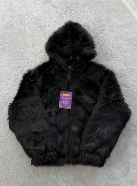 Corteiz 秋冬男女款 JACQUARD KNIT ZIP HOODIE 黑色提花长毛夹克