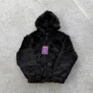 Corteiz 秋冬男女款 JACQUARD KNIT ZIP HOODIE 黑色提花长毛夹克