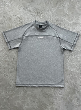 Corteiz 新款夏季百搭休闲运动短袖男女刺绣三星插肩灰色时尚T恤