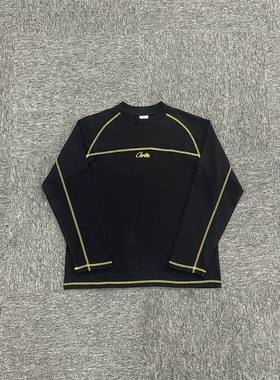 Corteiz秋季新款时尚百搭休闲黄色明线黑色长袖男女款潮牌宽松T恤